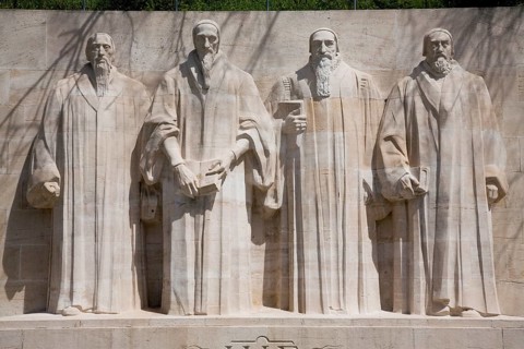 International monument to the Reformation with monumental figures of Guillaume Farel, John Calvin,