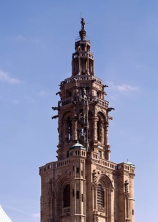 Upper part of the west tower, octagon and spire with Kiliansmännle, St., Sankt, Saint