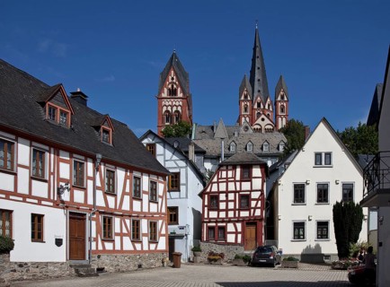 Limburg an der Lahn, Cathedral, distant view of the towers from the south front Bergstrasse back