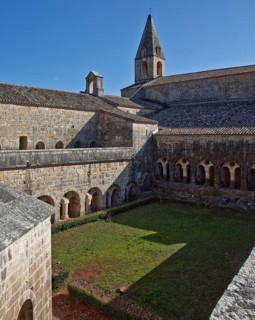 Cistercian monastery founded in 1146, cloister courtyard, cloister east wing on the left, church at