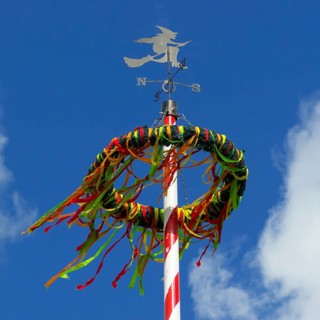 A colourfully decorated maypole, craft, tradition, colourful, colourful, blue sky, customs