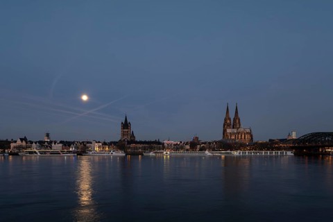 Cologne, view from the right bank of the Rhine to the cathedral, St Martin's Cathedral and the town
