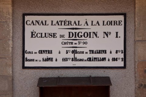 Digoin Burgundy Canal du Centre lock no. 1 built in the 1930s historical information board with