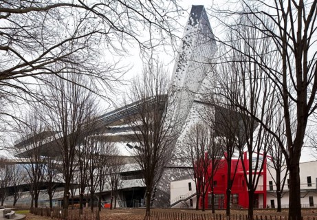 Architect Jean Nouvel, opened in 2015, view from the Parc de la Villette, in front of it a