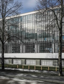 Dessau Bauhaus 1925-26 by Walter Gropius Partial views of workshop wing on the right and vocational