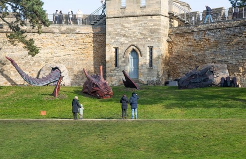 Dragon attraction next to Cob Hall Tower, Lincoln castle, city of Lincoln, Lincolnshire, England,