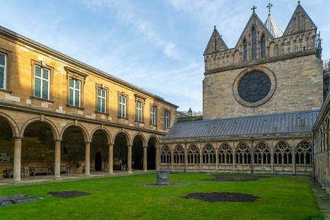 Cloisters of Lincoln cathedral church, city of Lincoln, Lincolnshire, England, UK
