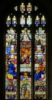 Stained glass window of Last Supper church of Saint Bartholomew Corsham, Wiltshire, England, UK