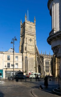 Tower of Saint John the Baptist church, Cirencester, Gloucestershire, England, UK
