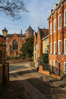 Historic buildings of Christ's Hospital Terrace, city of Lincoln, Lincolnshire, England, UK