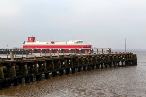Thames Highway KESS vehicle carrier ship docked, River Humber, Port of Grimsby, river terminal,