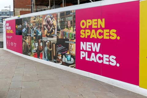 Posters promoting the Cornhill Quarter, city of Lincoln, Lincolnshire, England, UK