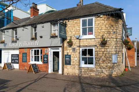 Historic Royal William IV Fourth pub, Brayford Waterfront, city of Lincoln, Lincolnshire, England,