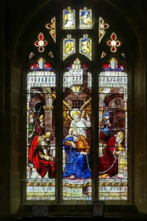 Stained glass window church of Saint Bartholomew Corsham, Wiltshire, England, UK - Saint Peter