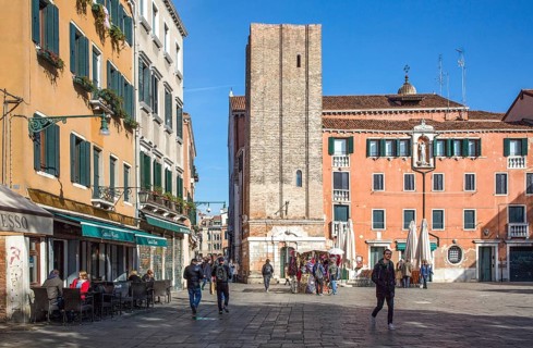 Italy Venice Campo Santa Margarita -307 northern narrow side of the square with campanile of the