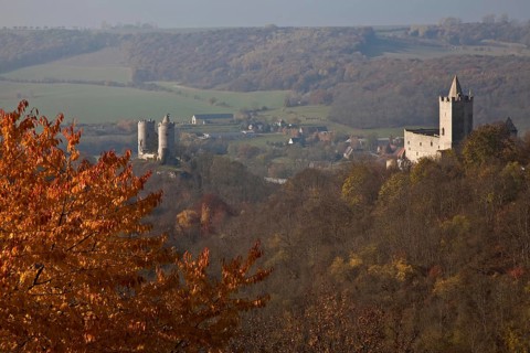 Rudelsburg near Bad Kösen 78195 View from south-east left Saaleck Castle