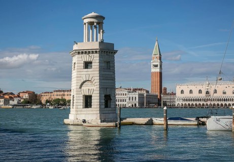 Italy Venice Marina near San Giorgio Maggiore -291 Lighthouse from 1813 behind Campanile of San