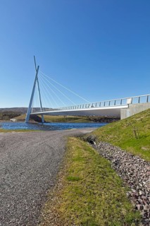 View of modern Tana bridge in clear summer weather, Tana Bru, Norway, Europe