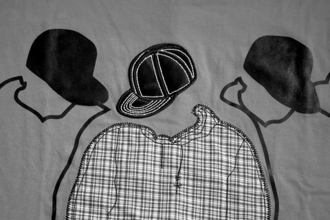 Black and White Textile Clothes Cotton fabric man t shirt with patchwork India Asia Sept 2011