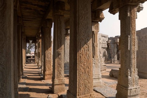 Wedding hall or Kalyana Mantapa with carved monolithic pillars in Veerabhadra temple in sixteenth