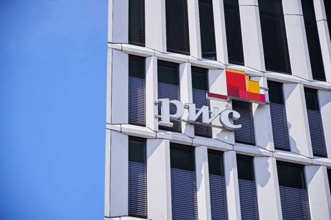 Pwc logo on the building of PricewaterhouseCoopers, Berlin, Berlin, Germany, Europe
