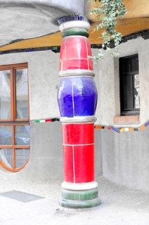 Detail of the colourful façade of the Hundertwasser House, Hundertwasser House, residential
