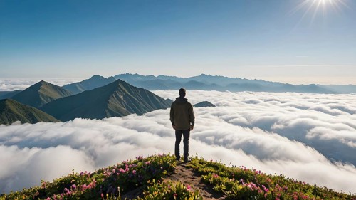 Man resting and contemplating sitting in the outdoor. Man standing alone, staring and thinking
