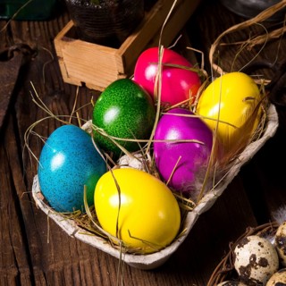 Easter eggs and daffodils