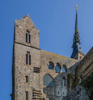 Mont-Saint-Michel, monastery hill, west gable of the convent building with three-window group of