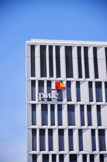 Pwc logo on the building of PricewaterhouseCoopers, Berlin, Berlin, Germany, Europe