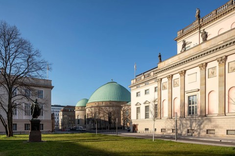 Berlin, Unter den Linden, Bebelplatz with St Hedwig's Cathedral and Staatsoper Unter den Linden