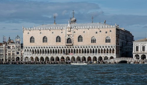 Italy Venice Doge's Palace -293 View from south left clock tower right Ponte di Paglia and state