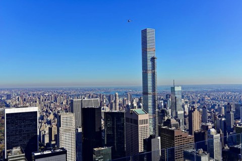 Rockefeller Center observation deck, skyscrapers stretch across the New York skyline under a clear