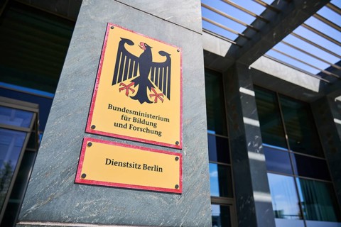 Sign Federal Ministry of Education and Research on the building of the Ministry's Berlin office,