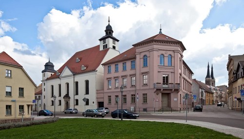 Köthen Anhalt view from NW to Agneskirche built 1694-99 parish church by J S Bach 1717-23 and