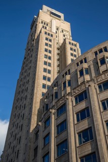 Antwerp, Boerentoren (Farmer's Tower) Tower block from below built in 1930 by Jan van Hoenacker 97