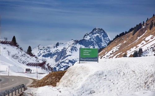 Landscape in the Bregenzerwald with welcome sign, Vorarlberg, Austria, Europe