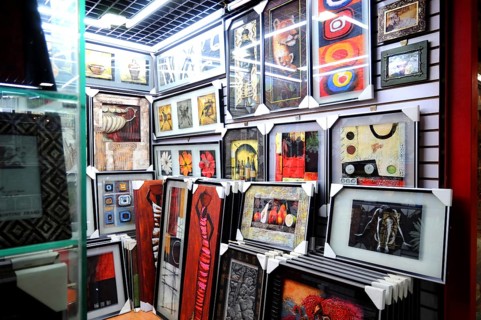 Display of paintings and frames in chinese shop, Yiwu, China, Asia