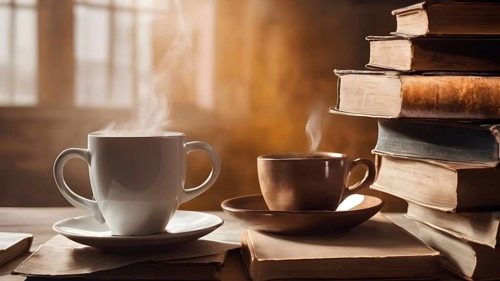 Books in pile with copy space for text, Old hardcover books. Educational concept. AI generated