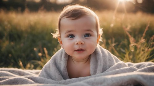 Adorable baby, looking out under a blanket. AI generated image, ai