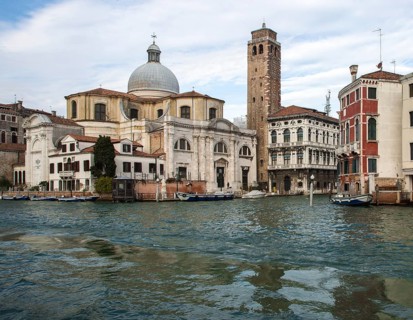 Venice, Church of San Geremia, in front Canal Grande, on the right Palazzo Labia at the mouth of