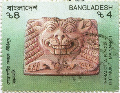 Terracotta plaque postal stamps Kirtimukh, Mainamati, Bangladesh, Asia