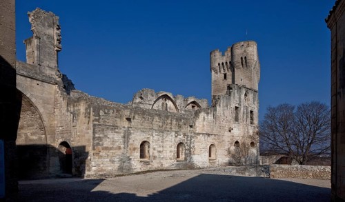 Frankr Montmajour b Arles Benedictine abbey 59860 Romanesque-Gothic cloister ruins behind donjon