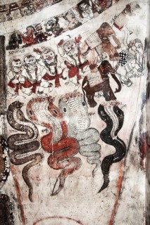 Murals depicting Ramayana and Mahabharat on ceiling in Chennakeshavaraya temple, Adiyamankottai