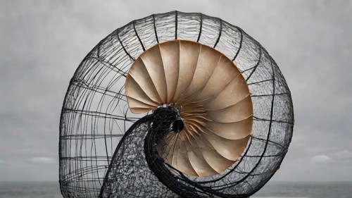 Abstract mesh 3d Nautilus shape design. Abstract spiral golden ratio structure of nautilus . AI