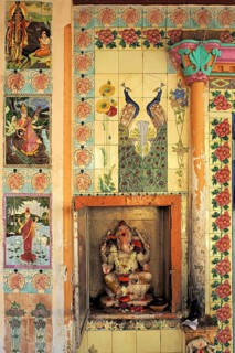 Idol of lord Ganesh and painting on tiles, god goddess, Shiv Mandir built in 1950, taluka Bhiwandi,