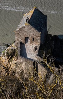 Mont-Saint-Michel, monastery hill, St-Aubert chapel 12th century at the foot of the abbey rock