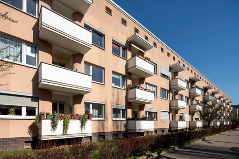 Frankfurt am Main, Lindenbaum housing estate, planned in 1930 by Walter Gropius, typical row of