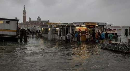 Italy Venice waterfront Riva degli Schiavoni -124 View at high tide from the vaporetto station San