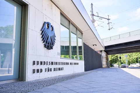 Lettering Federal Ministry of the Interior and for Homeland at the entrance to the Ministry,
